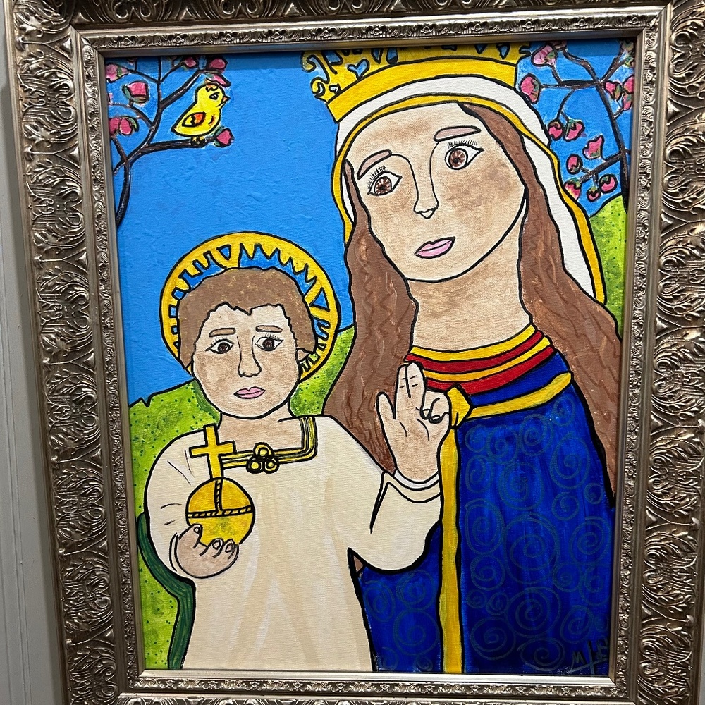 Hand painted painting in frame